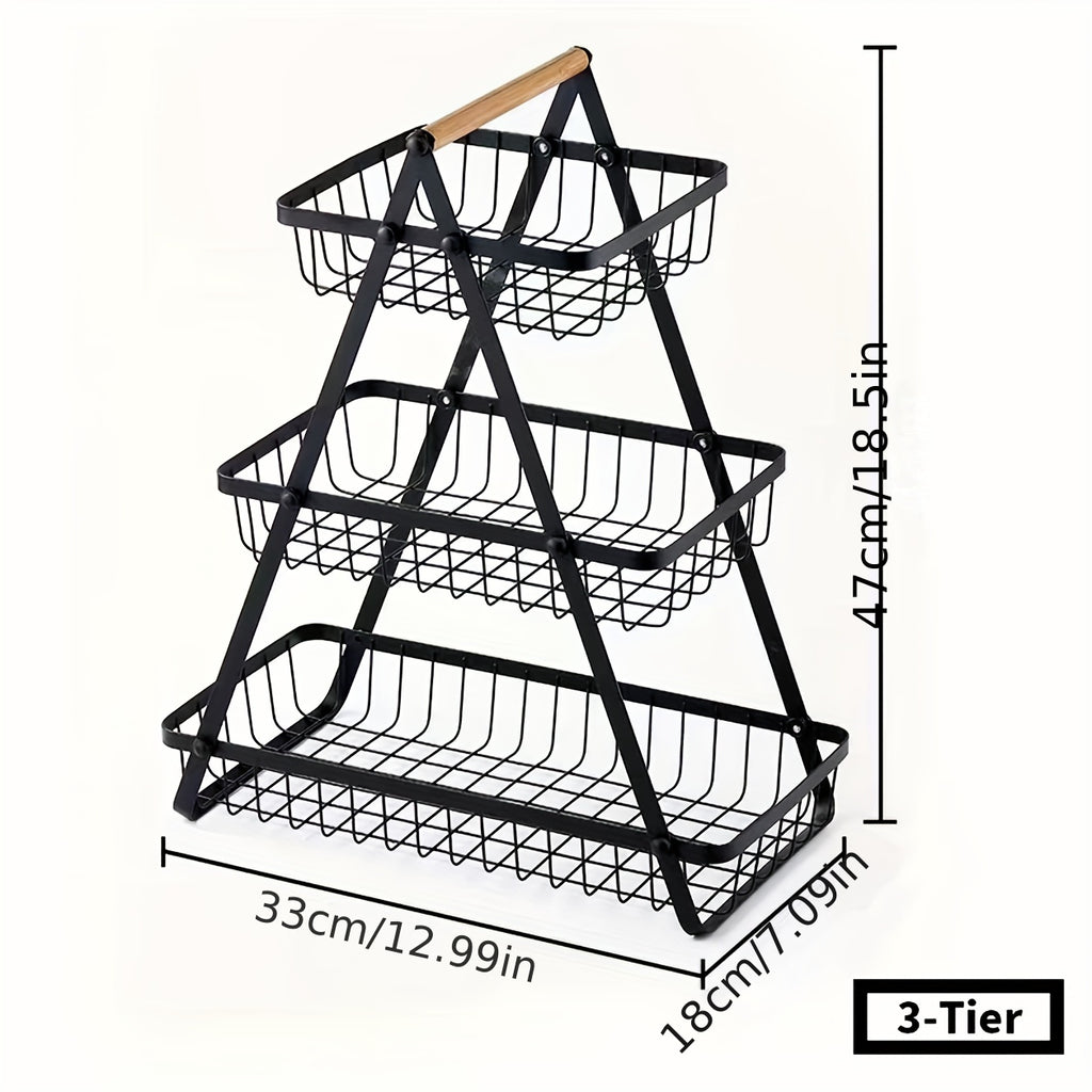 2-Tier/3-Tier Heavy-Duty Iron Fruit Basket with Detachable Layers - Modern Multi-Tier Countertop Storage Organizer Suitable for Kitchen Pantry, Dining Table, Fruits, Vegetables, Bread & Snacks - Space-Saving Rectangular Baske Chef's Market