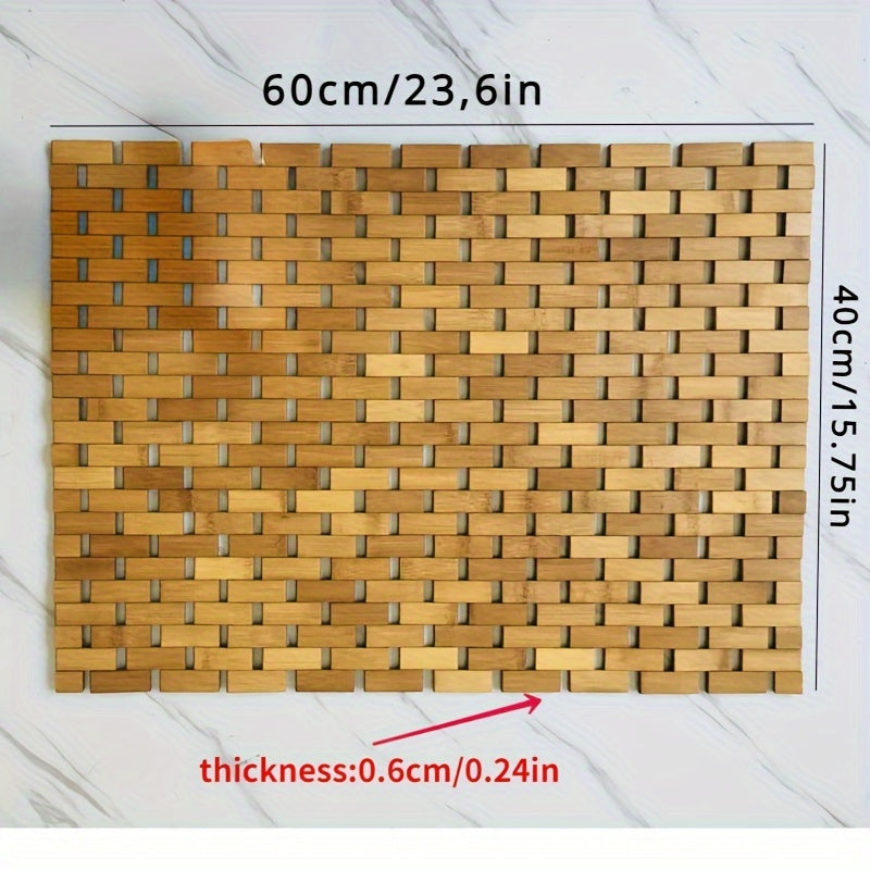 1pc Anti-slip Bamboo Shower Mat, Bathroom Bamboo Draining Mat, Basic Protective Bathtub Mat, Bathroom Accessories, Home Decor, Room Decor Chef's Market