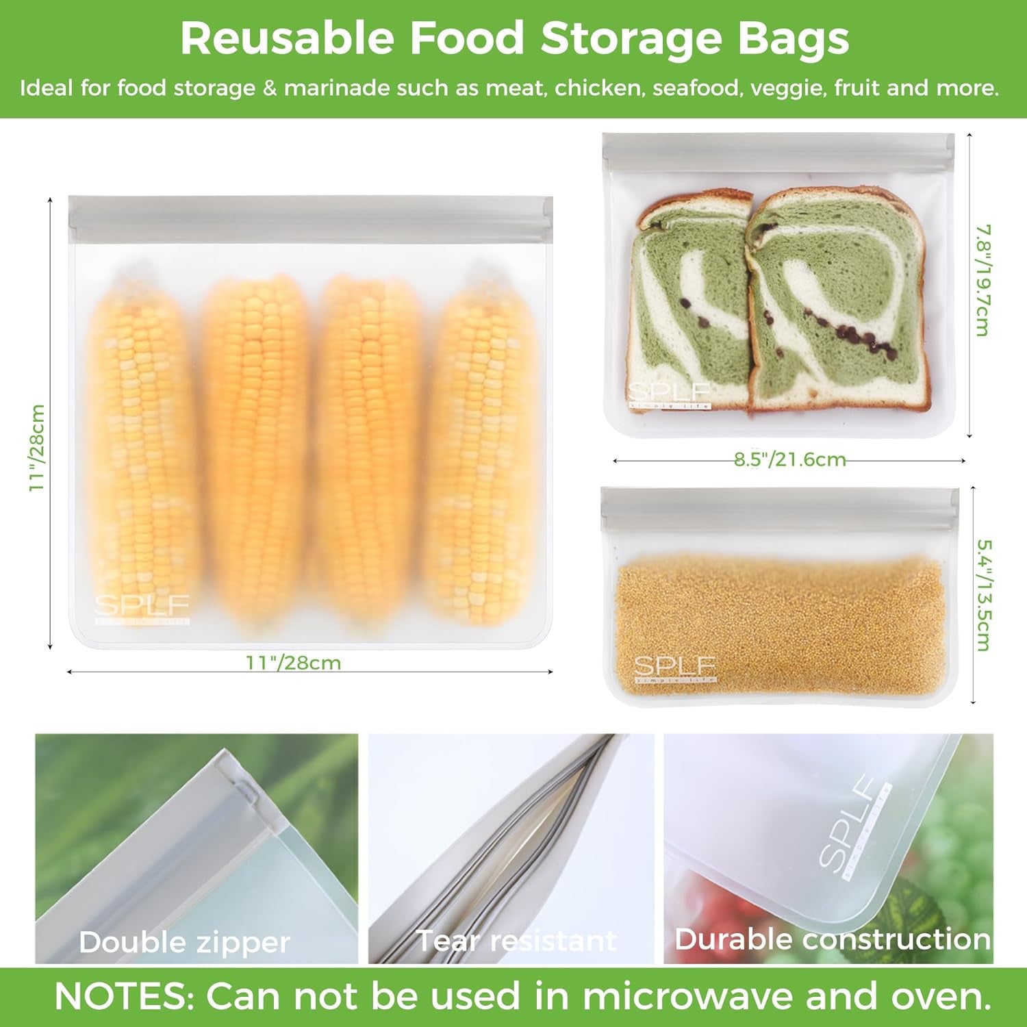 12 Pack Dishwasher Safe Reusable Storage Bags(5 Reusable Sandwich 5 Snack 2 Gallon), Extra Thick Freezer Bags Leakproof Silicone and Plastic Free Food Lunch Bag