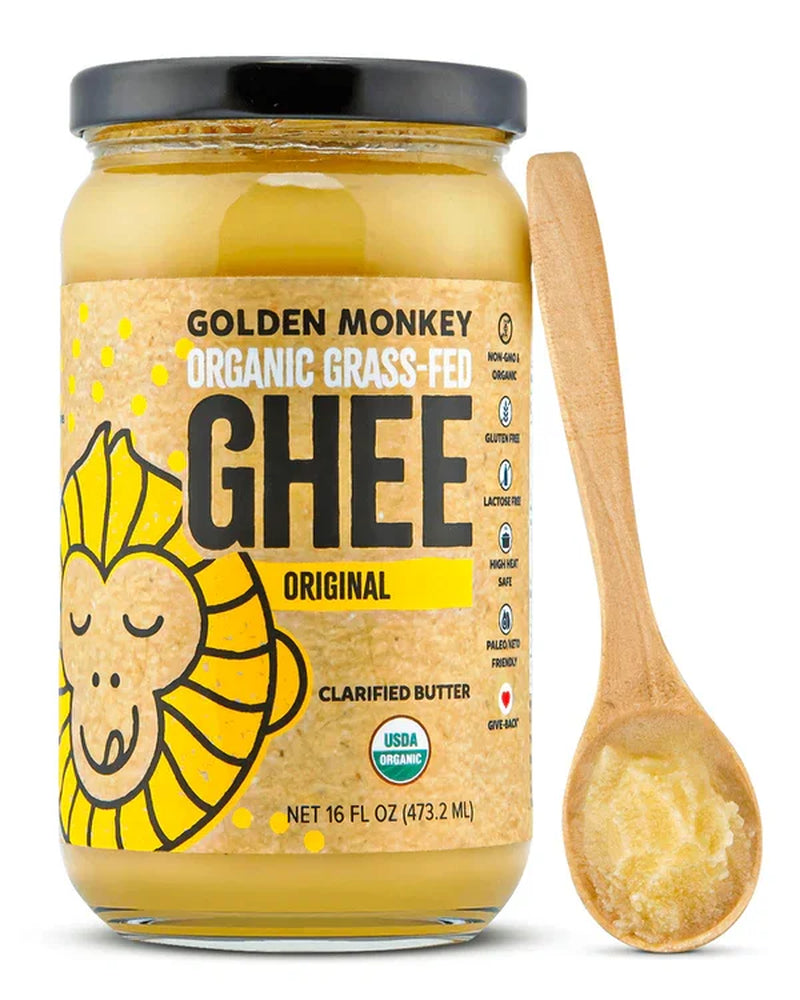 Golden Monkey Ghee Organic Grass-Fed Clarified Butter, Original, 8 Fl Oz