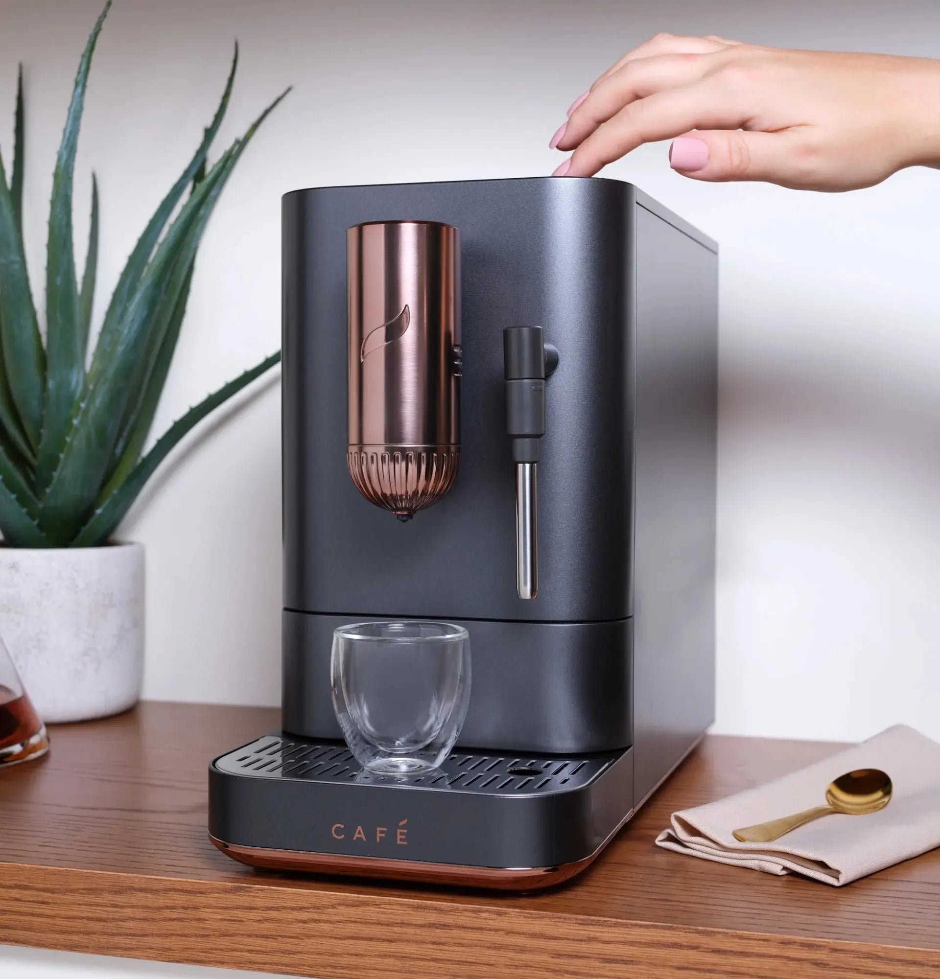 Café Affetto Automatic Espresso Machine + Milk Frother | Built-In & Adjustable Espresso Bean Grinder | One-Touch Brew in 90 Seconds | Matte White, 1.2 Liter