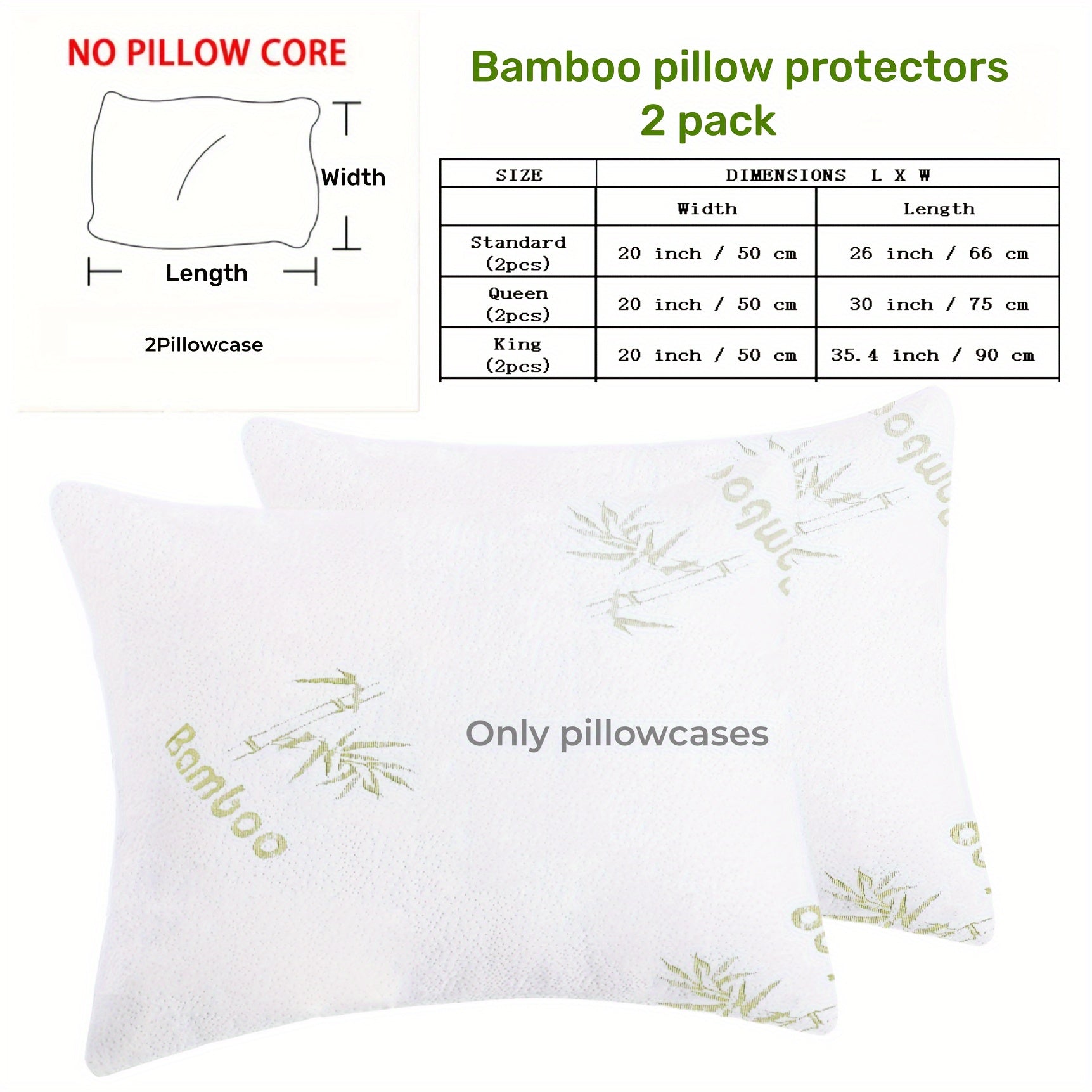Double Pack High Weight Bamboo Fiber Jacquard Waterproof Pillowcase, Cool and Soft Pillowcase, Washable Pillow Protector Chef's Market