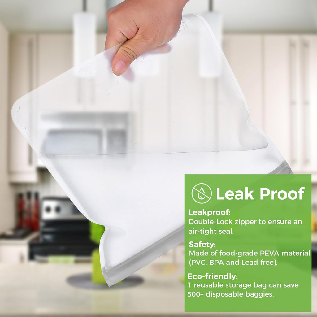 18 Pack BPA FREE Reusable Storage Bags (6 Gallon Freezer Bags, 6 Sandwich Bags, 6 Snack Bags), Extra Thick Leakproof Silicone and Plastic Free Lunch Bag