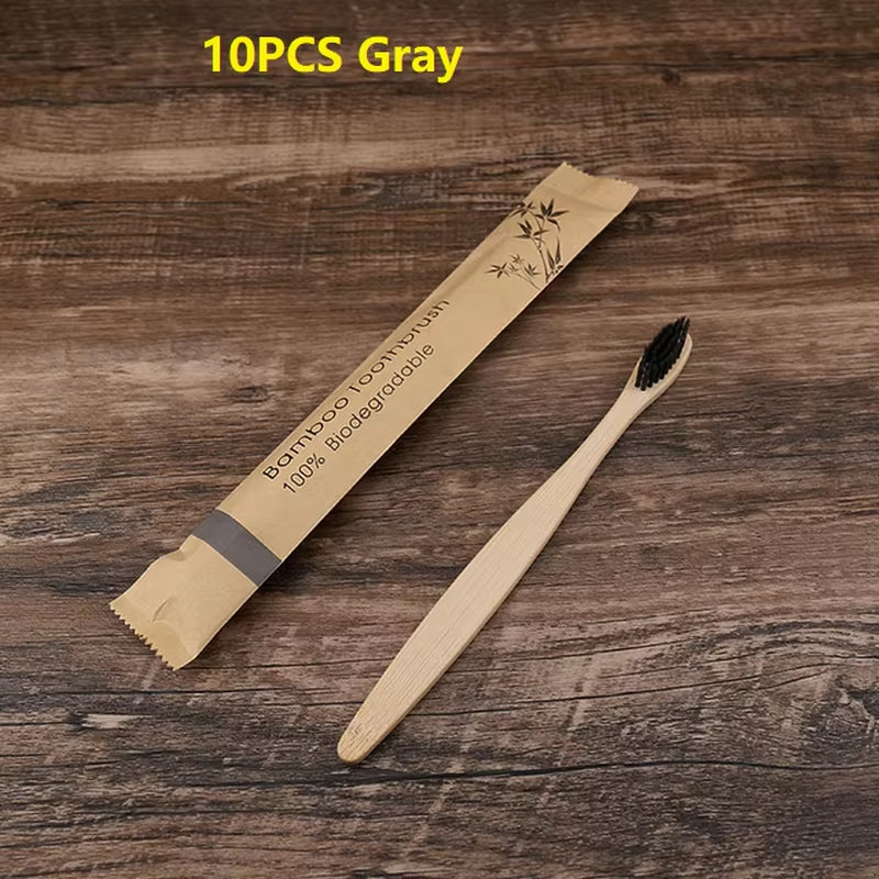10Pcs Colorful Toothbrush Natural Bamboo Tooth Brush Set Soft Bristle Charcoal Teeth Eco Bamboo Toothbrushes Dental Oral Care