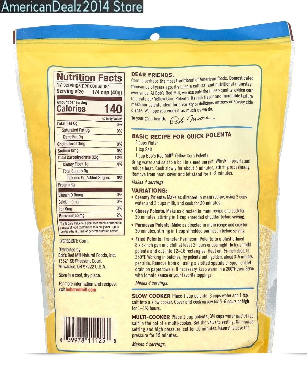 2 PACK - Bob'S Red Mill Yellow Corn Polenta 24 Oz (Total 48 Oz)
