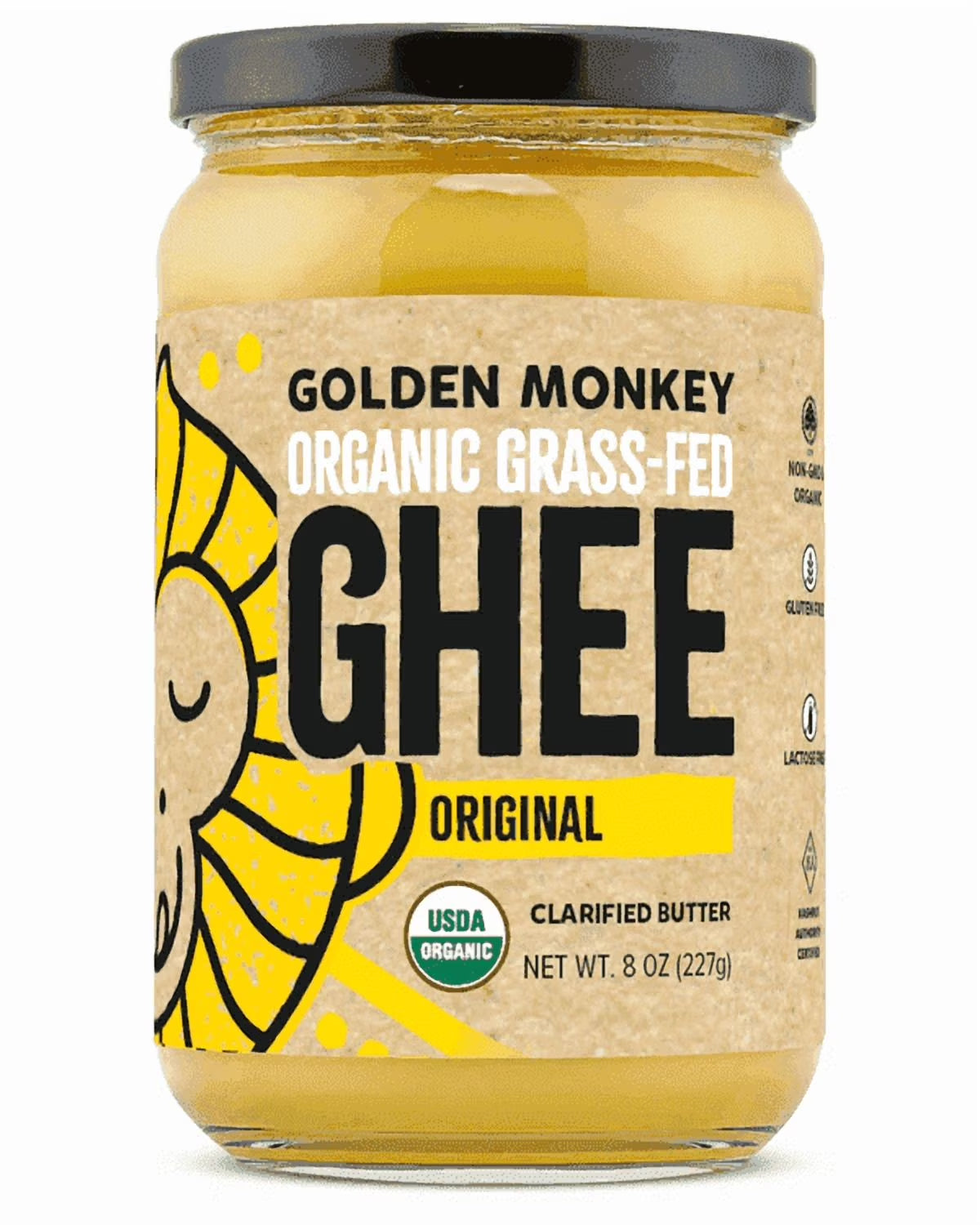 Golden Monkey Ghee Organic Grass-Fed Clarified Butter, Original, 8 Fl Oz