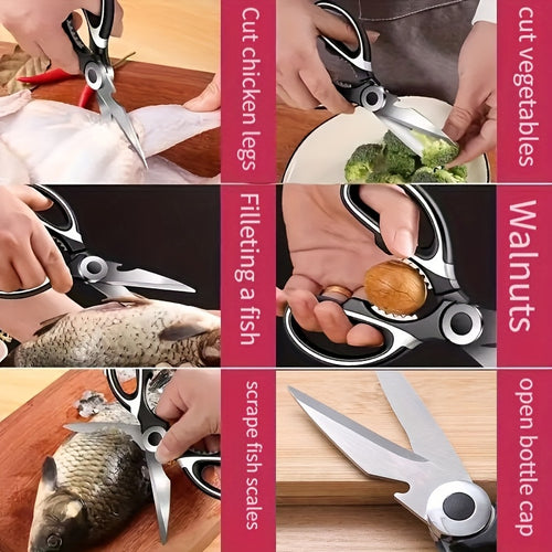 1 Durable Stainless Steel Kitchen Shears, Multi-Purpose Food Scissors for Fish, BBQ, and Bones - Sharp Blades and Ergonomic Handle for Easy Cutting of Chicken, Duck, or Fish. Ideal for Cooking, Baking, and Meal Prep. High-Qua Chef's Market