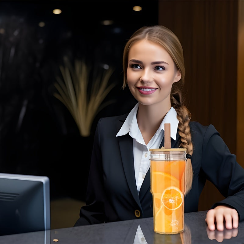 24 oz Wide Mouth Mason Jar Drinking Glass with Bamboo Lids and Straws 2 Pack, Smoothie Cup Reusable for Iced Coffee, Pearl Milkshake, Water, Juice BPA Free Chef's Market