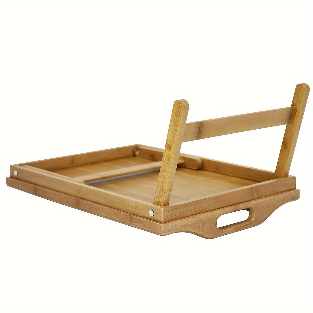 1pc Portable Bamboo Tray Table - 19.7*11.8*7.8in Foldable Coffee Table with Armrest, Multi-Purpose Dining Table for Indoor/Outdoor Use, Picnic, Camping, and More - Compact, Space-Saving, and Easy to Assemble Chef's Market