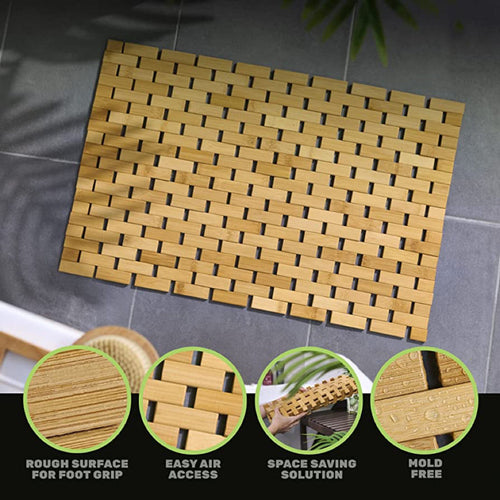 1pc Anti-slip Bamboo Shower Mat, Bathroom Bamboo Draining Mat, Basic Protective Bathtub Mat, Bathroom Accessories, Home Decor, Room Decor Chef's Market