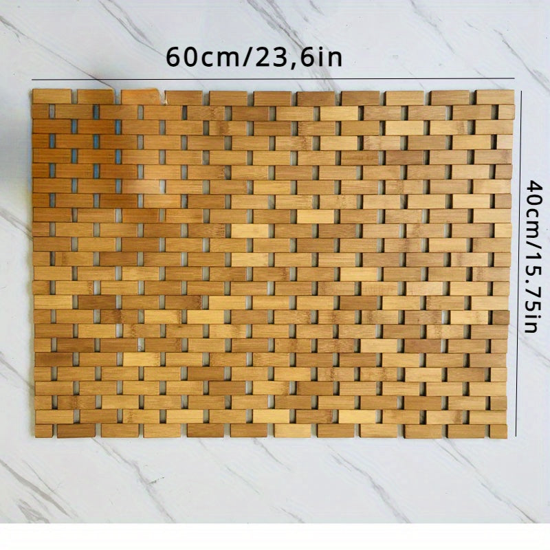 1pc Anti-slip Bamboo Shower Mat, Bathroom Bamboo Draining Mat, Basic Protective Bathtub Mat, Bathroom Accessories, Home Decor, Room Decor Chef's Market