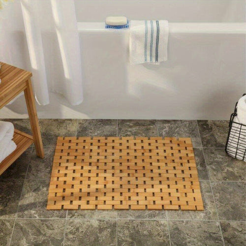 1pc Anti-slip Bamboo Shower Mat, Bathroom Bamboo Draining Mat, Basic Protective Bathtub Mat, Bathroom Accessories, Home Decor, Room Decor Chef's Market