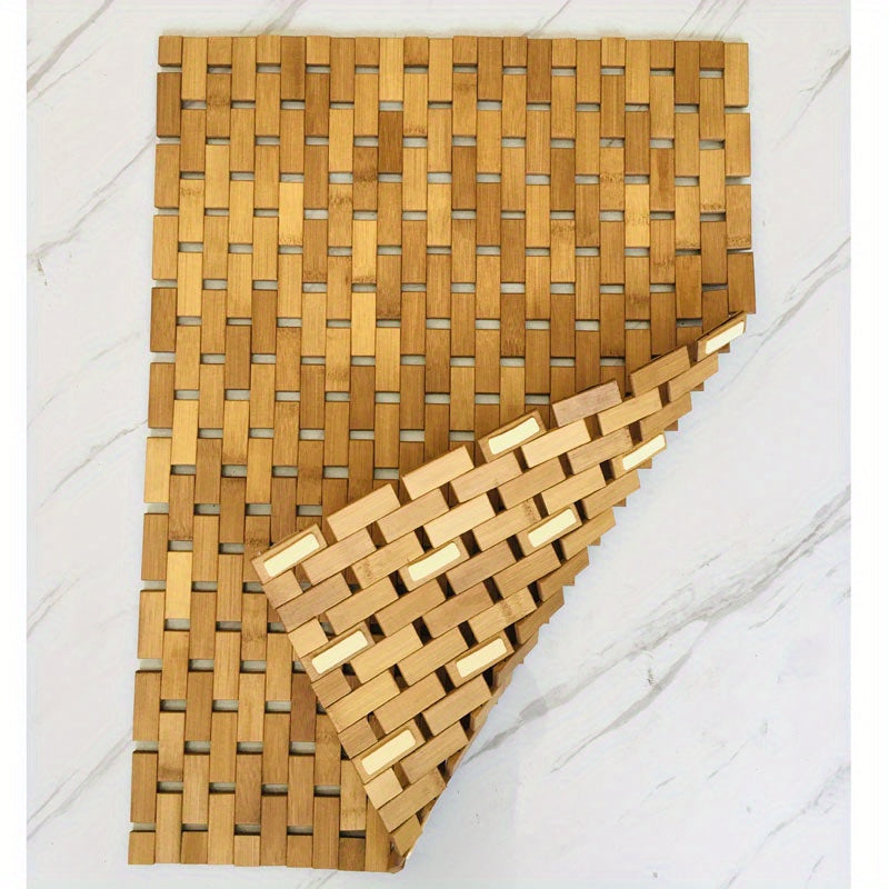 1pc Anti-slip Bamboo Shower Mat, Bathroom Bamboo Draining Mat, Basic Protective Bathtub Mat, Bathroom Accessories, Home Decor, Room Decor Chef's Market