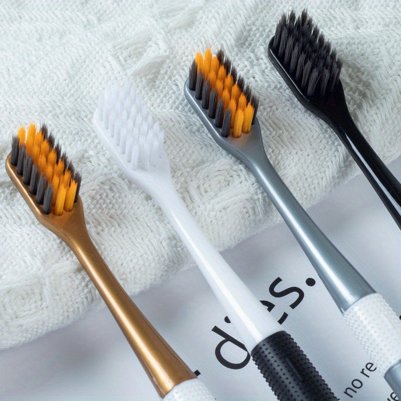 4-Piece Luxury Bamboo Charcoal Soft Bristle Toothbrushes - Golden, Silvery, Black & White | Fine Fibers toward Gentle Cleaning | Individually Pieceaged toward Couples Chef's Market