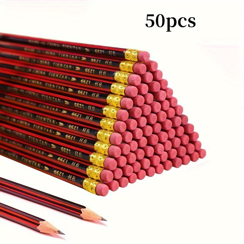 50-Piece Premium Hb Pencils With Erasers - Perfect For Students, Writing, Drawing & Sketching - Smooth 0.3Mm Lead, Eco-Friendly Wood Chef's Market