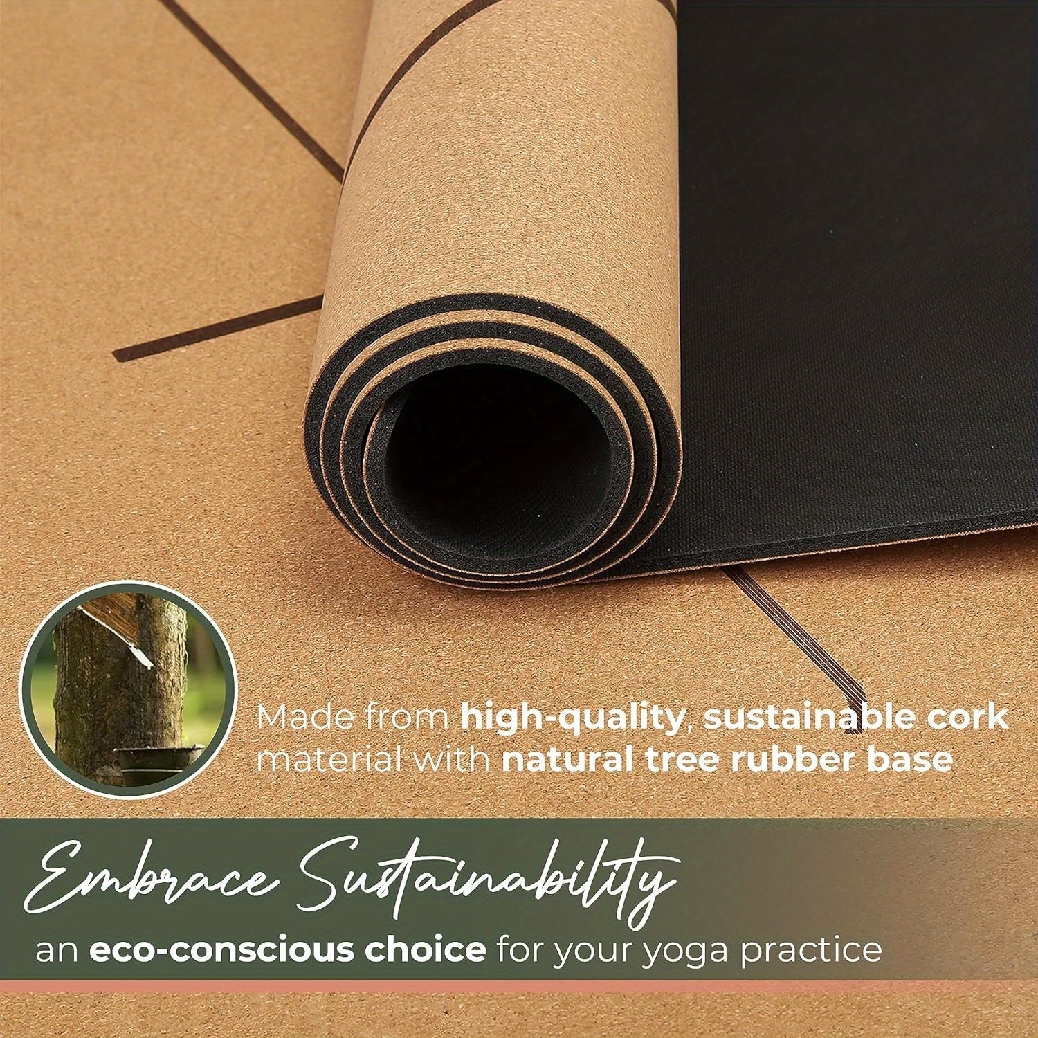 Premium Yoga Cork Mat | 5mm Thick Natural Tree Rubber Base and Bigger Mat for Extra Support, Alignment lines for Guidance | Non-Slip, Natural & Eco-friendly, Your Ultimate Eco-Friendly Yoga Companion Chef's Market