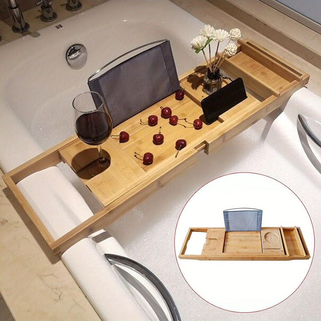 Length Adjustable Natural Wood OUKANING Bamboo Bath Tray, Table Bathroom Tub Shelf Bath Desk Movable Pad Tablet Holder Over Tub Shelf Chef's Market
