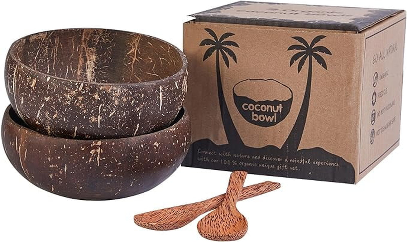 Set of 2 Natural Coconut Bowls Smoothie Bowls - Eco-Friendly and Sustainable Serving Bowls