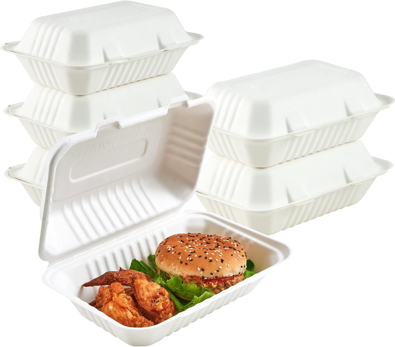 75 Pack Clamshell Take Out Food Containers, 9X6" Disposable To-Go Boxes for Meal