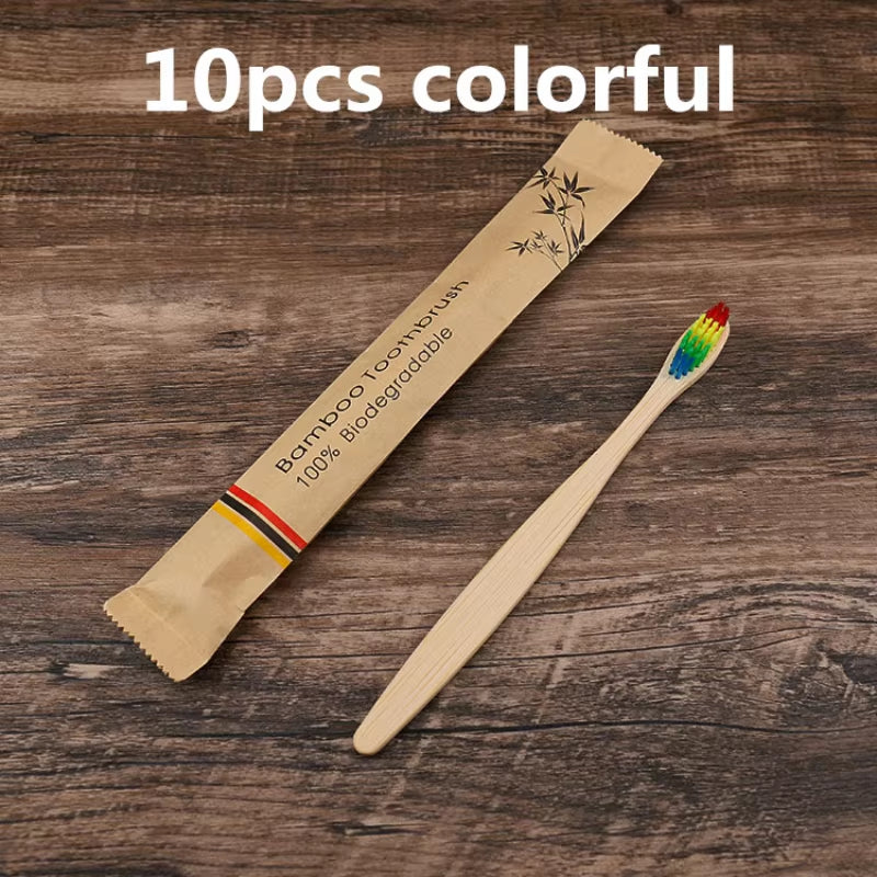 10Pcs Colorful Toothbrush Natural Bamboo Tooth Brush Set Soft Bristle Charcoal Teeth Eco Bamboo Toothbrushes Dental Oral Care