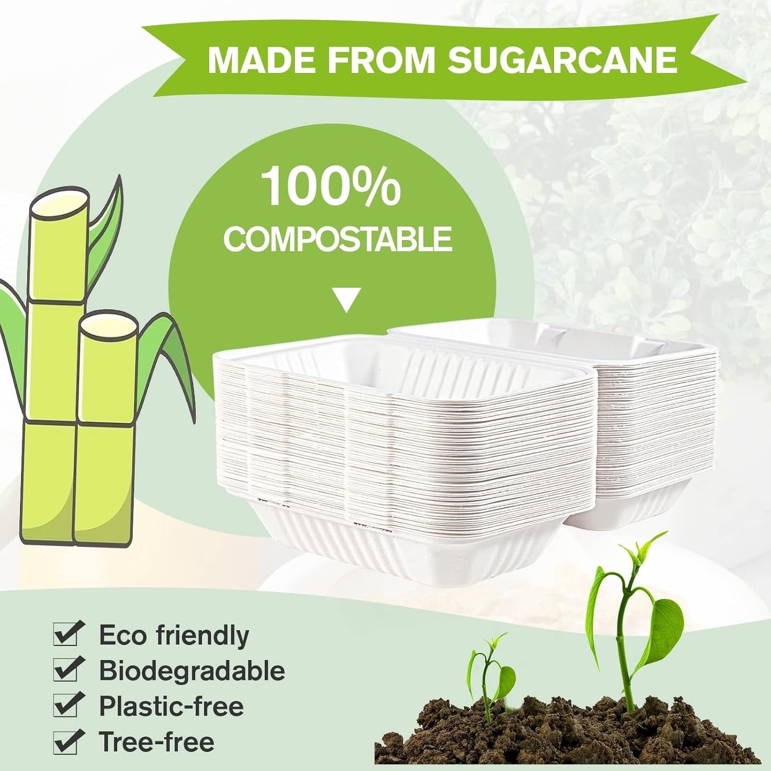 75 Pack Clamshell Take Out Food Containers, 9X6" Disposable To-Go Boxes for Meal