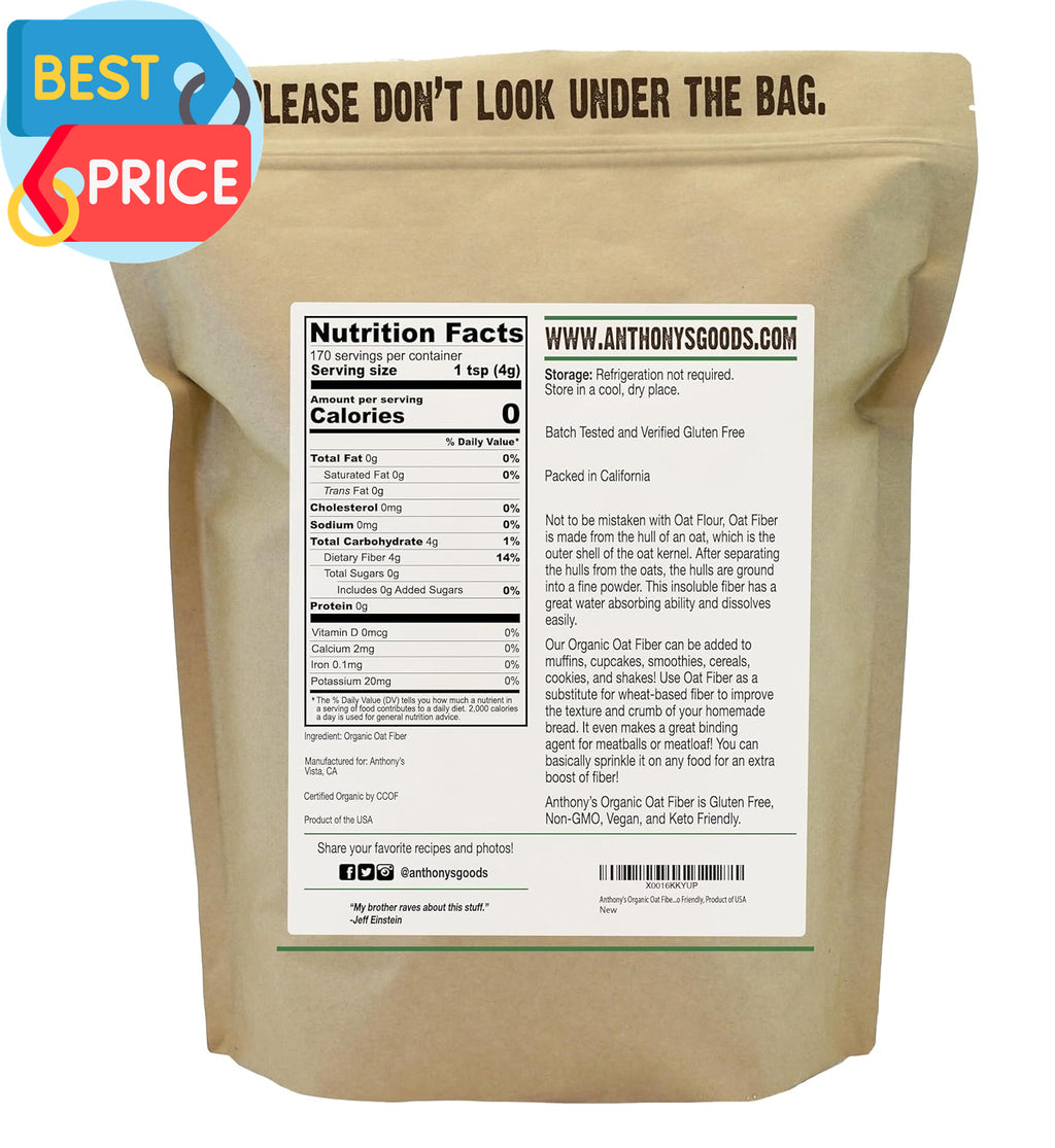 Organic Oat Fiber, 1.5 Lb, Gluten Free, Non GMO, Keto Friendly, Product of the U