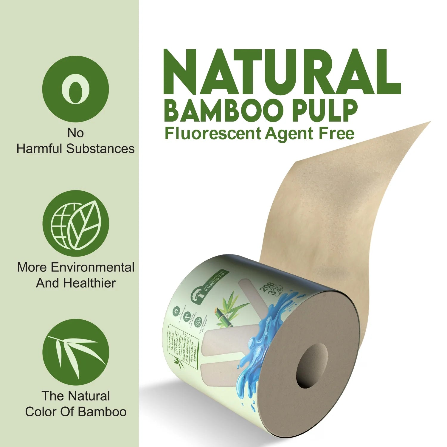 Bamboo Toilet Paper, 3-Ply, Tree-Free, 20 Rolls, 4160 Sheets