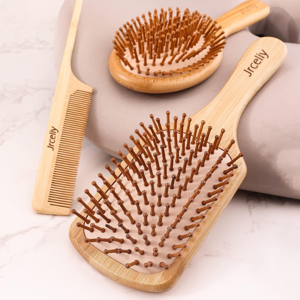 3PCS Bamboo Hair Brush Set,Natural Wooden Brush for Women, Madam, Paddle Detangl