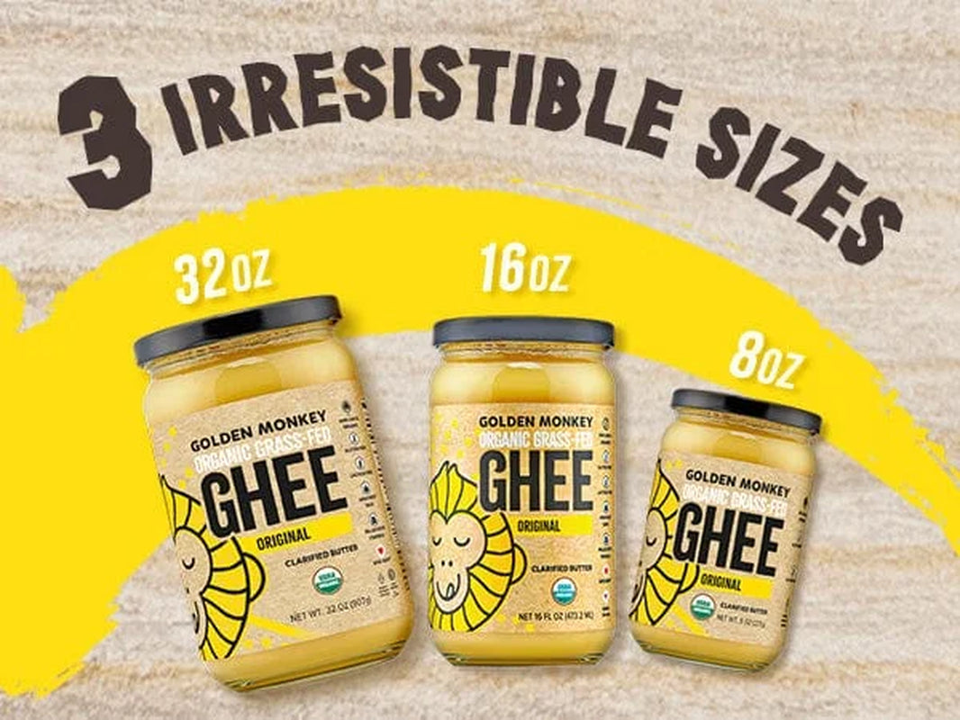 Golden Monkey Ghee Organic Grass-Fed Clarified Butter, Original, 8 Fl Oz