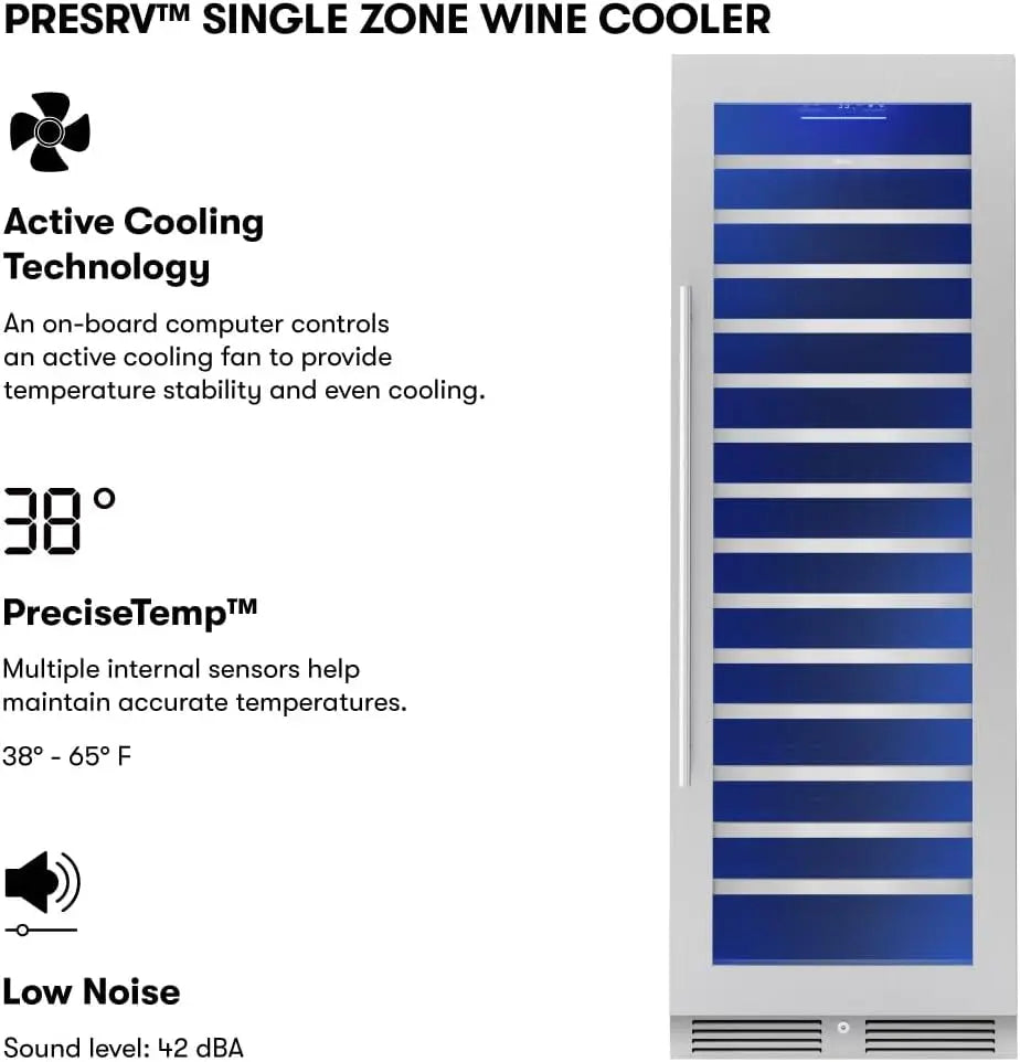 Presrv 24 Inch Wine Fridge Full Size Single Zone - Tall Wine Cooler Cellars Large Cabinet Wine Refrigerator Home Bar Chiller Freestanding with Glass Door for 148 Bottles 750Ml