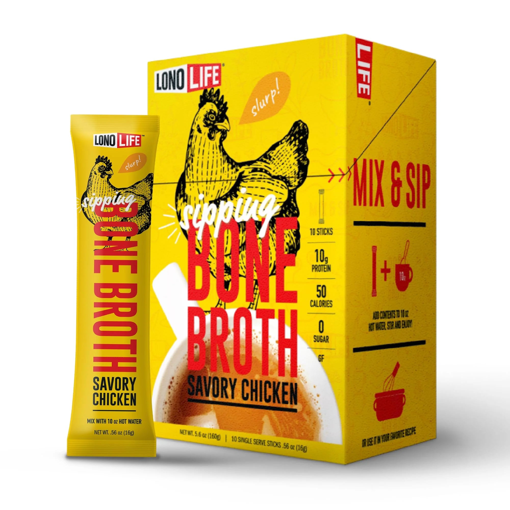 Chicken Bone Broth Powder Mix | 10G Protein | Collagen-Rich, Keto & Paleo Friendly | Natural Ingredients | 10 Portable Stick Pack Servings