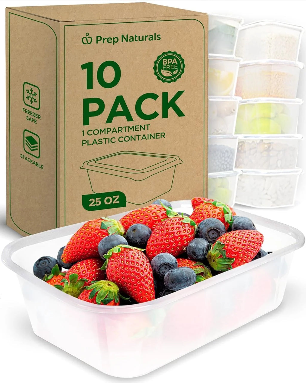 10 Pack Meal Prep Containers - 10 Pack of 25 Oz 100% Bpa-Free Plastic Food Storage Containers with Lids - Reusable Plastic Containers with Lids - Dishwasher Safe Lunch Containers