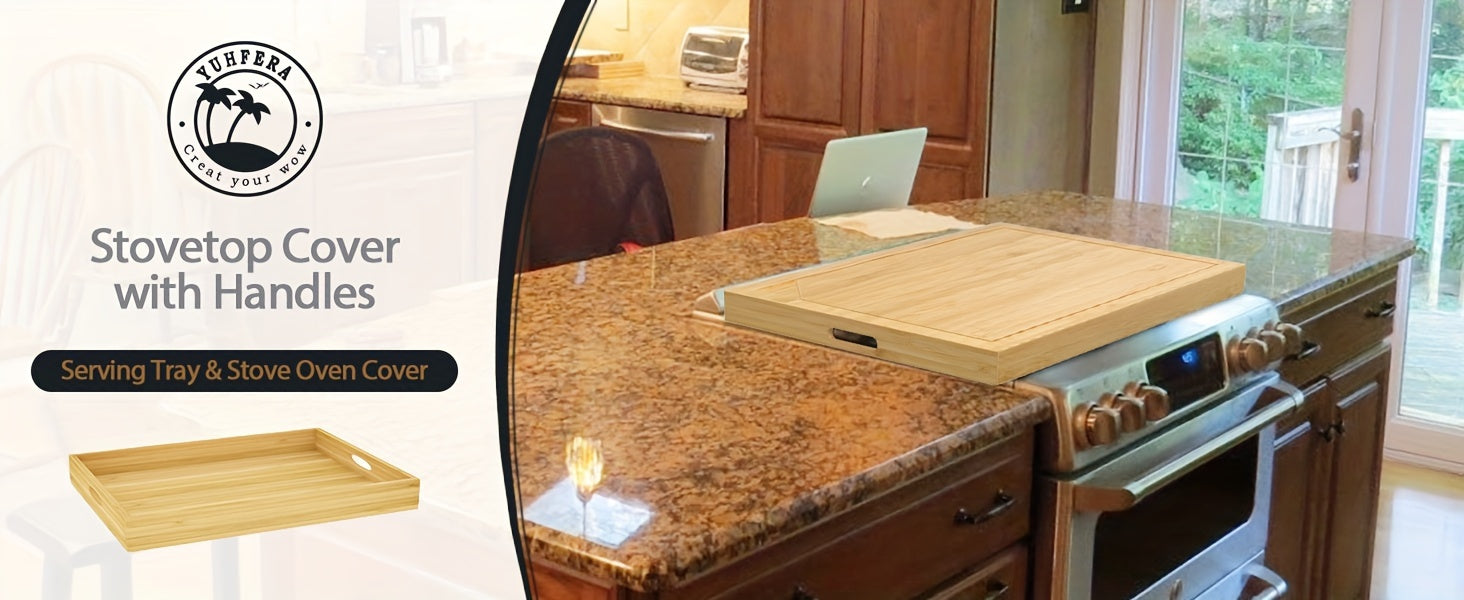 1pc Bamboo Stove Top Cover - Large Cutting Surface with Convenient Handles, Versatile Noodle Board, and Built-in Juice Grooves - Perfect for Electric Stoves, RV Cookware, Kitchen Gadget for Restaurants, Food Trucks, and Home Chef's Market