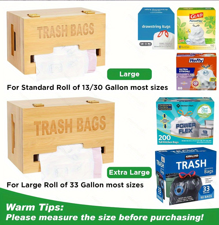 Trash Bag Dispenser, Bamboo Garbage Bag Holder, Plastic Bag Holder with Handles, Grocery Bag Holder Wall Mounted or on Countertop, Compatible with Big and Small Trash Bag Rolls Chef's Market