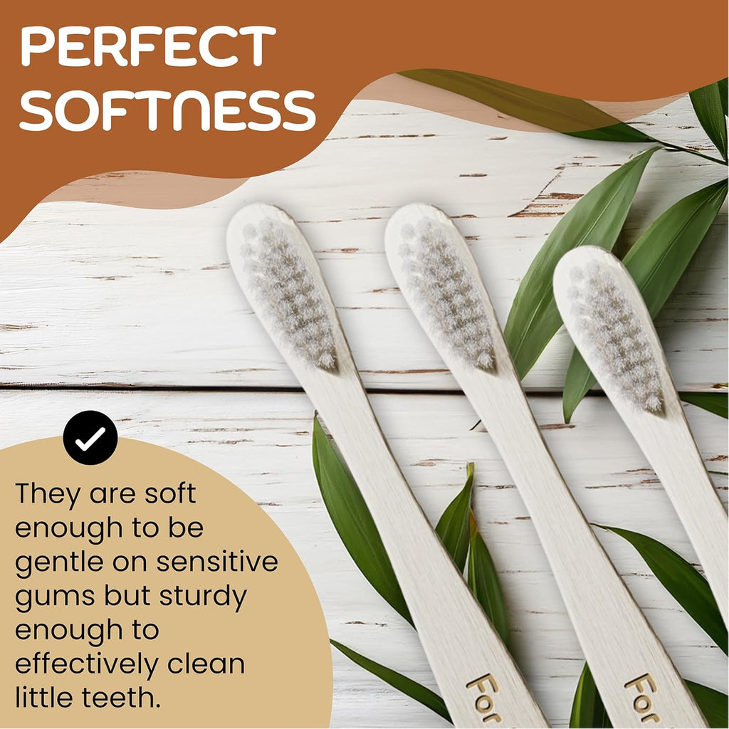 Oral Aid Bamboo Toothbrushes for Kids, Bamboo Handle, Eco-Friendly Kids Bamboo Toothbrush Set, Soft Bristle, Biodegradable Packaging, 4 Pack