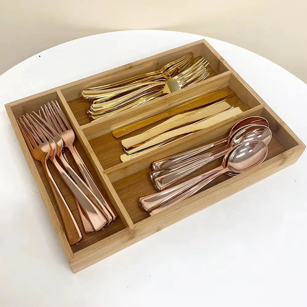Bamboo Cutlery Divide Storage Trays Rack Neat Elegant Kitchen Drawer Organizer Home Accessories