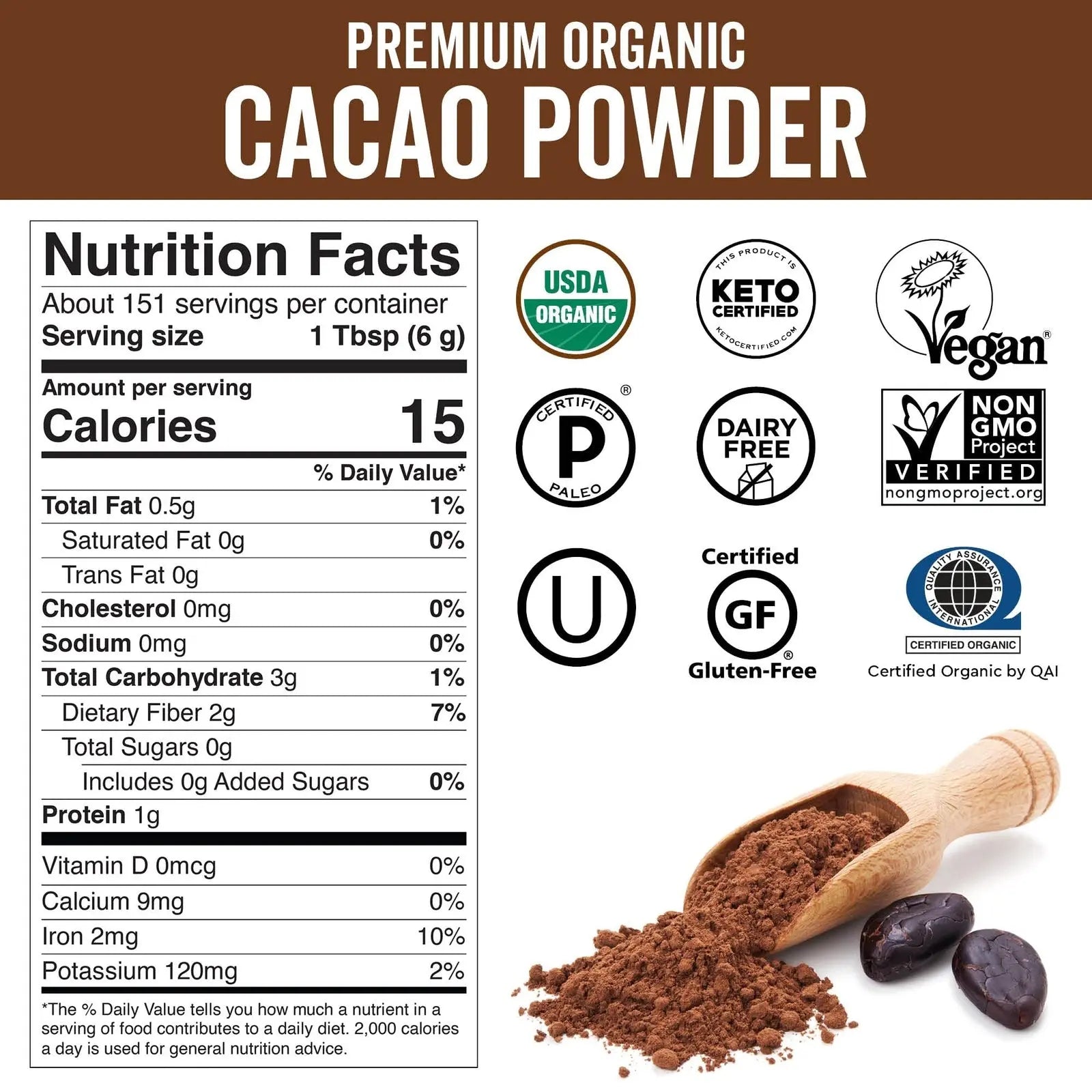 Organic Cacao Powder, 2Lb - Unsweetened Cocoa Powder with Rich Dark Chocolate...