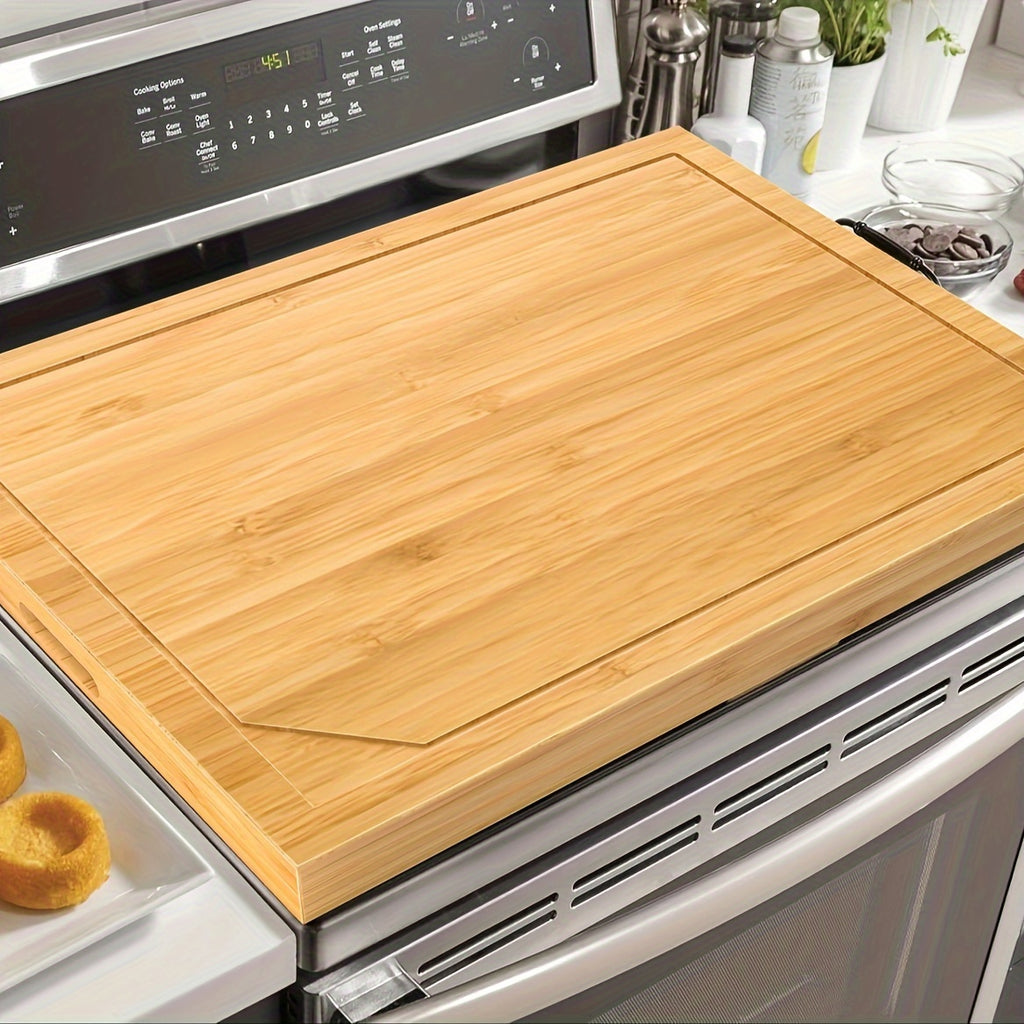 1pc Bamboo Stove Top Cover - Large Cutting Surface with Convenient Handles, Versatile Noodle Board, and Built-in Juice Grooves - Perfect for Electric Stoves, RV Cookware, Kitchen Gadget for Restaurants, Food Trucks, and Home Chef's Market