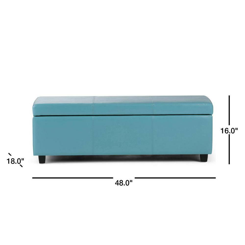 Avalon 48 In. Wide Vegan Leather Storage Ottoman Bench in Soft Blue