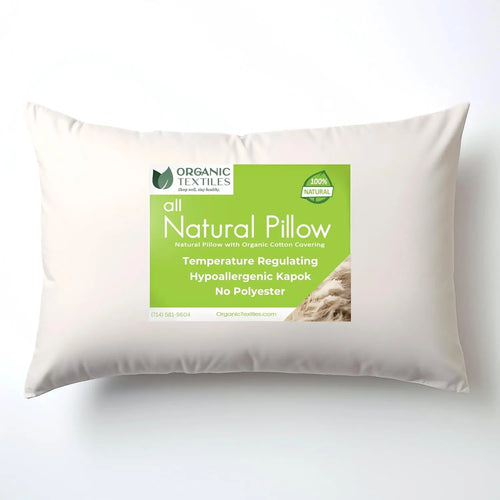100% Organic Kapok Pillow with Natural Organic Cotton Removable Cover, Machine Washable Ventilated Cover, Organic Fill (Queen - 31"X20")