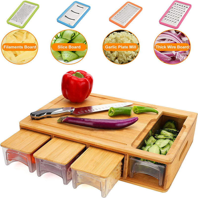 1pc, Bamboo Cutting Board With Drawer Tray, Bamboo Cutting Board With Sliding Out Tray, Chopping Board, Fruit Cutting Board, Kitchen Utensils, Apartment Essentials Chef's Market