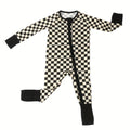 Bamboo Fiber Baby Long Sleeve Checkerboard Plaid Onesie - Black and White Zip Up Jumpsuit Chef's Market