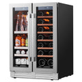24 Inch Wine Cooler Beverage Refrigerator, Hold 60 Cans and 21 Bottles Dual Zone Wine Fridge with Stainless Steel French Door
