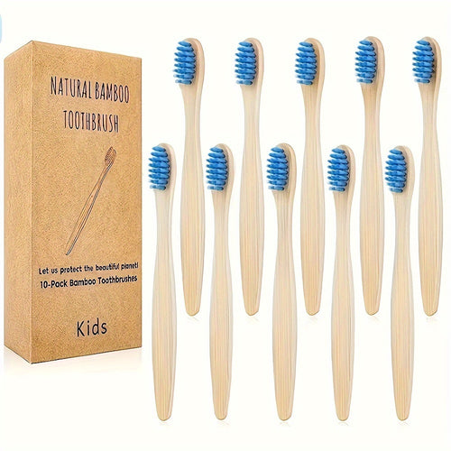 10 Pcs Blue Bamboo Toothbrushes, Soft Bristles, Manual Toothbrush Set With Wooden Handles, Dental Care Kit For Children Chef's Market