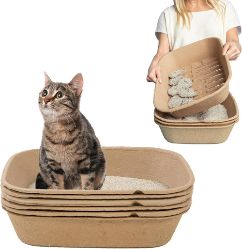 (Set of 1 Litter Box & 5 Sifting Liners) Disposable Sifting Cat Litter Box Large, 6 Count, Durable and Portable for Travel and Home Odor Control
