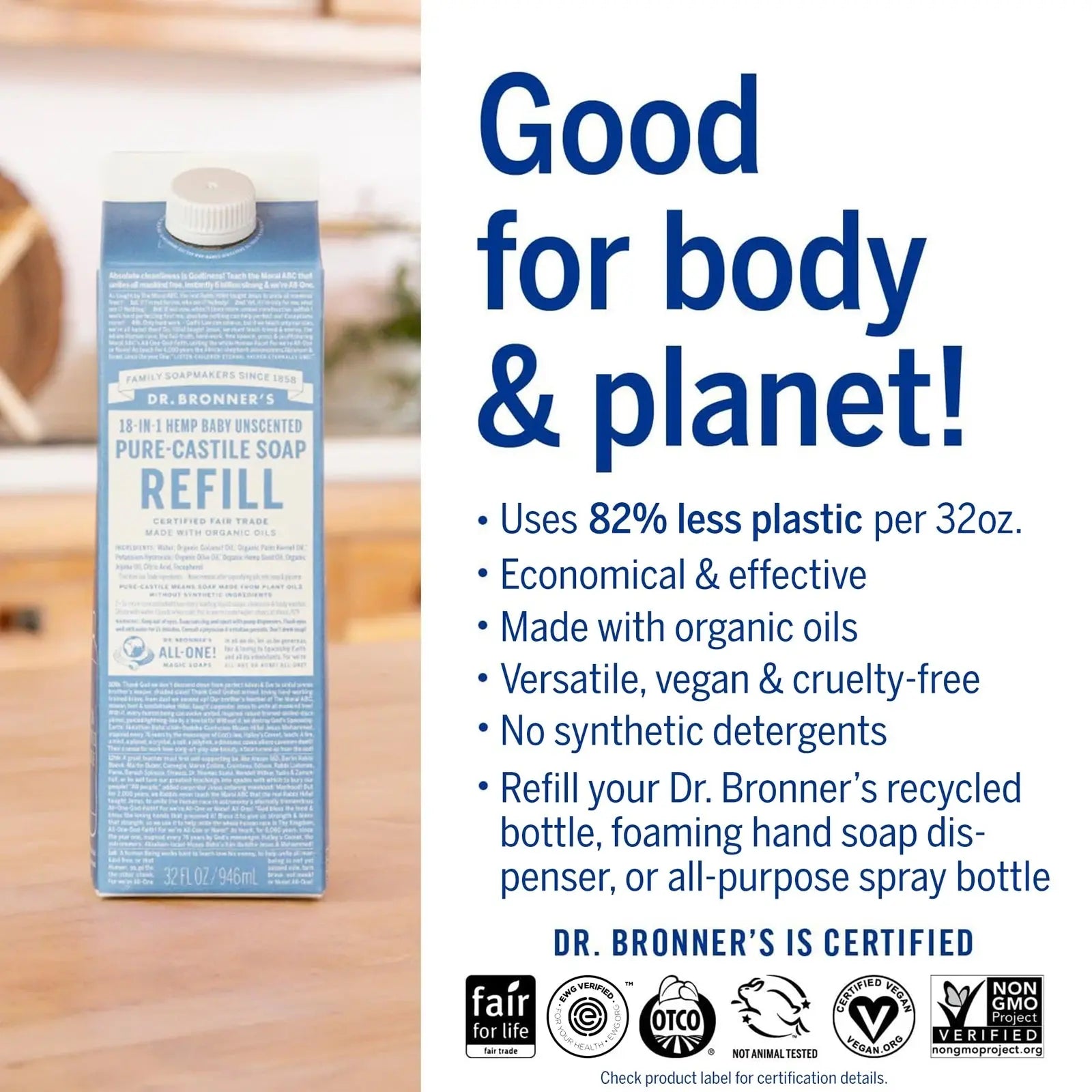 Dr Bronner'S Pure Castile Liquid Soap 32Oz Pack of 2 Organic Fair Trade