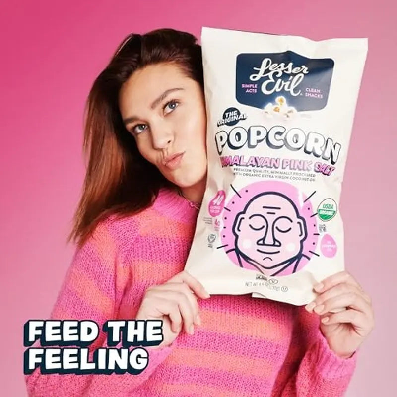 Himalayan Pink Salt Organic Popcorn 12 Pack 0.88 Ounce Bags Healthy Snack