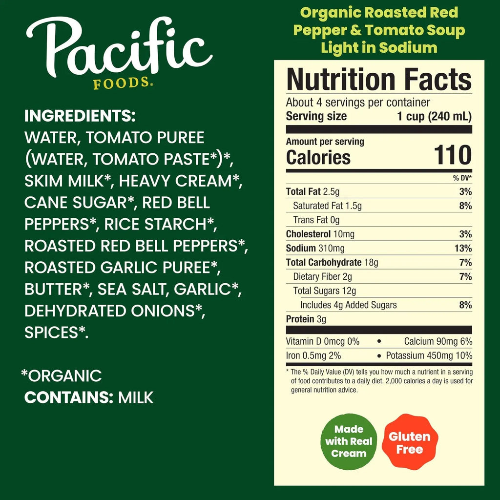 Pacific Foods Organic Light in Sodium Roasted Red Pepper Tomato Soup 32 Oz 12...