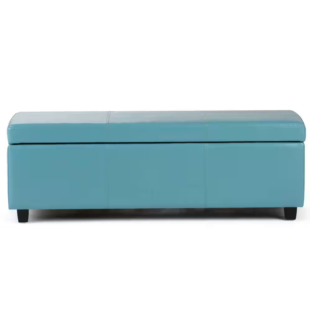 Avalon 48 In. Wide Vegan Leather Storage Ottoman Bench in Soft Blue