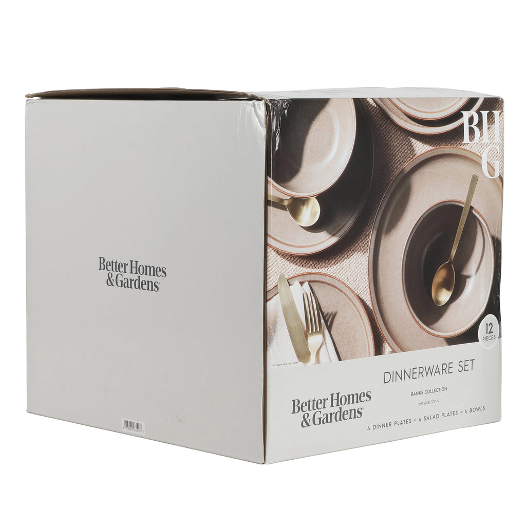 Better Homes and Gardens Banks Brown 12-Piece Stoneware Plates & Bowls Dinnerware Set